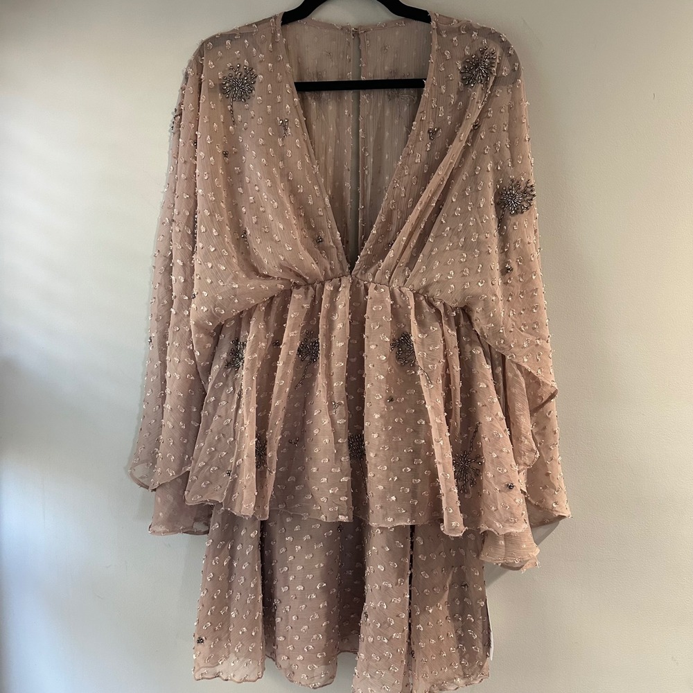 NWT ASOS‎ Design Women's Mini Dress Beige Embellished Dandelion Size 2